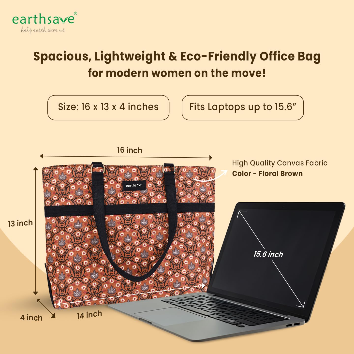 Personalised Laptop Handbag for Women - Floral Brown