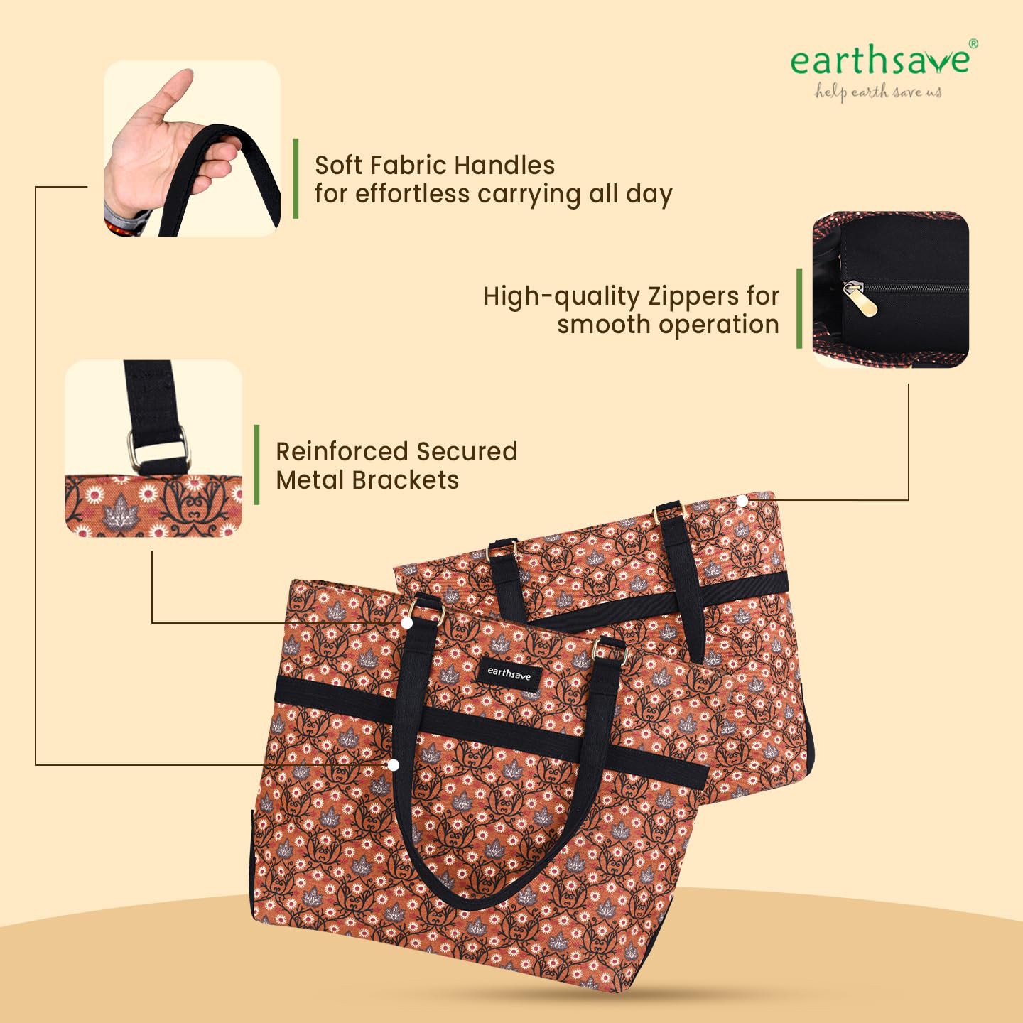 Personalised Laptop Handbag for Women - Floral Brown