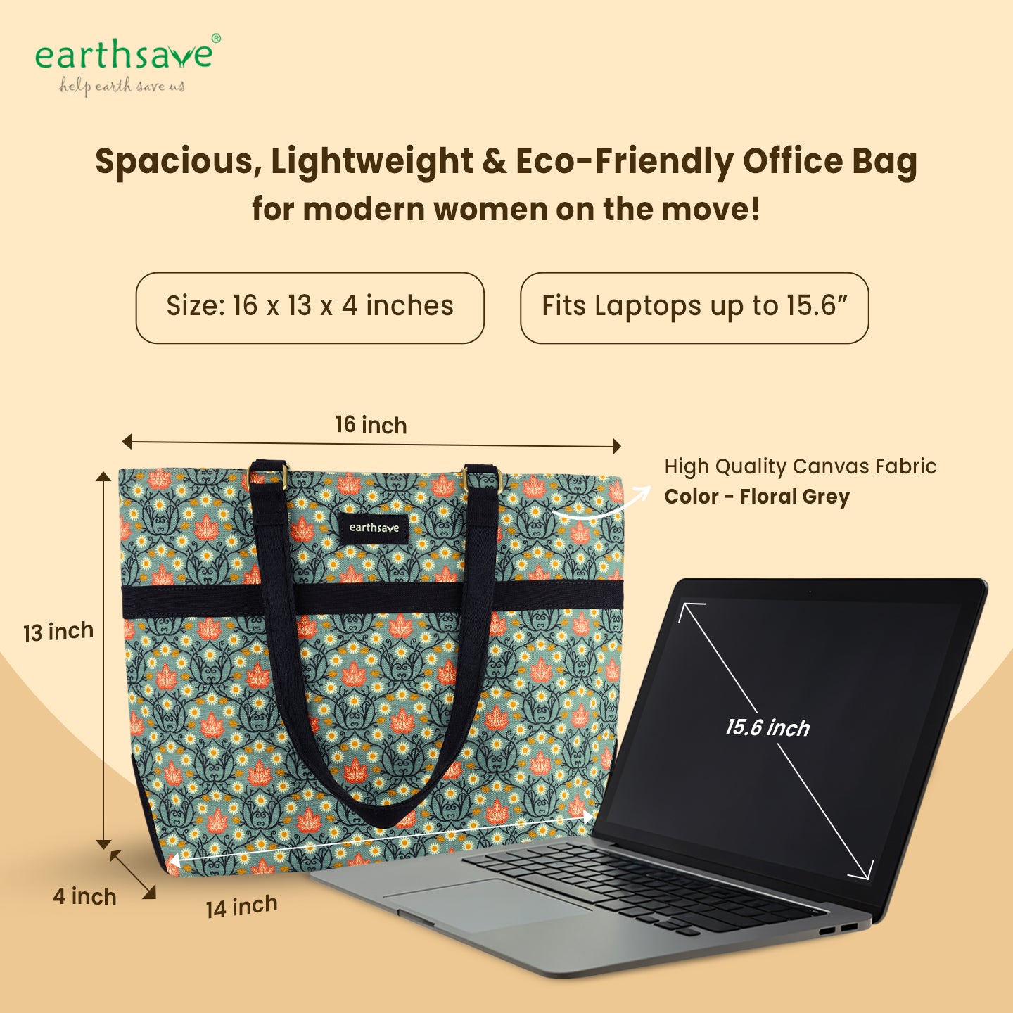 Laptop Hand Bag for Women - Floral Grey