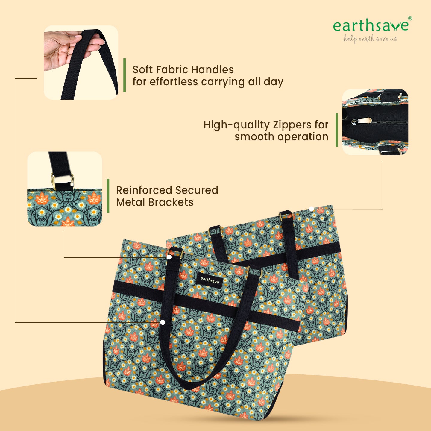Laptop Hand Bag for Women - Floral Grey