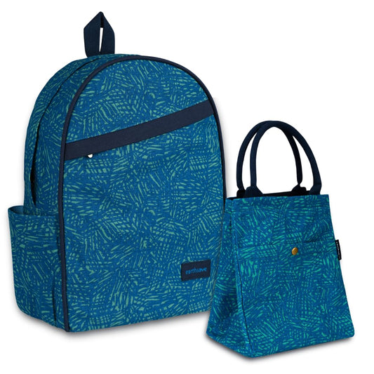 Eco Friendly Backpack & Lunch bag Combo | Stroke blue  | Stylish, Spacious, and Comfortable