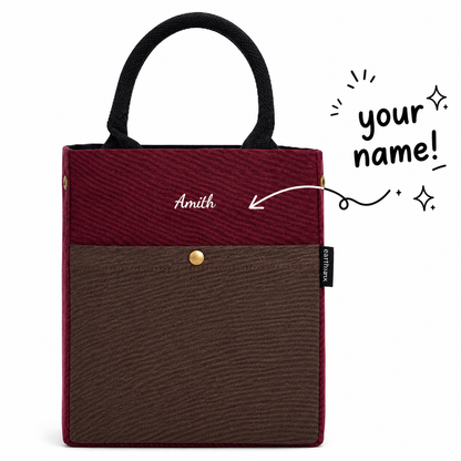 Drawstring Personalised Lunch bag - MAROON/BROWN