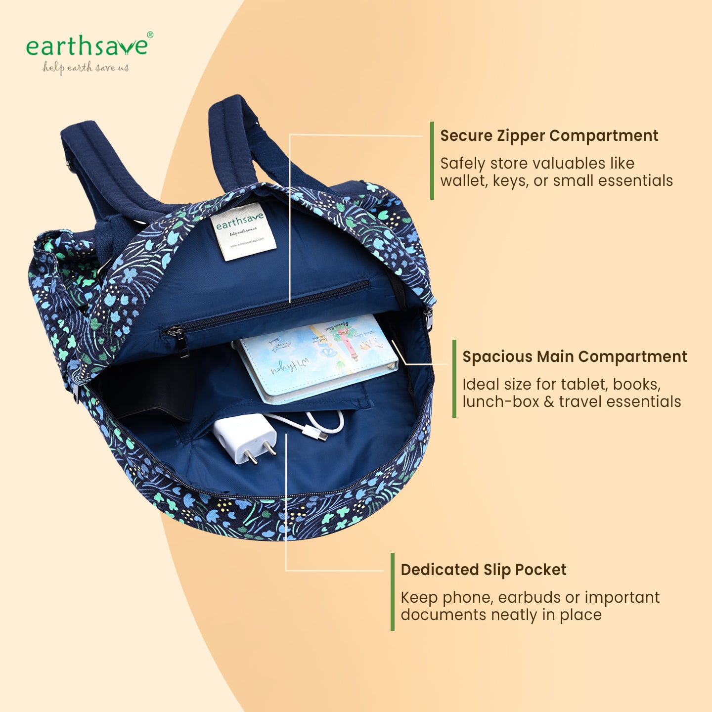 Eco-Friendly Backpack | Crossways blue | Stylish, Spacious & Comfortable