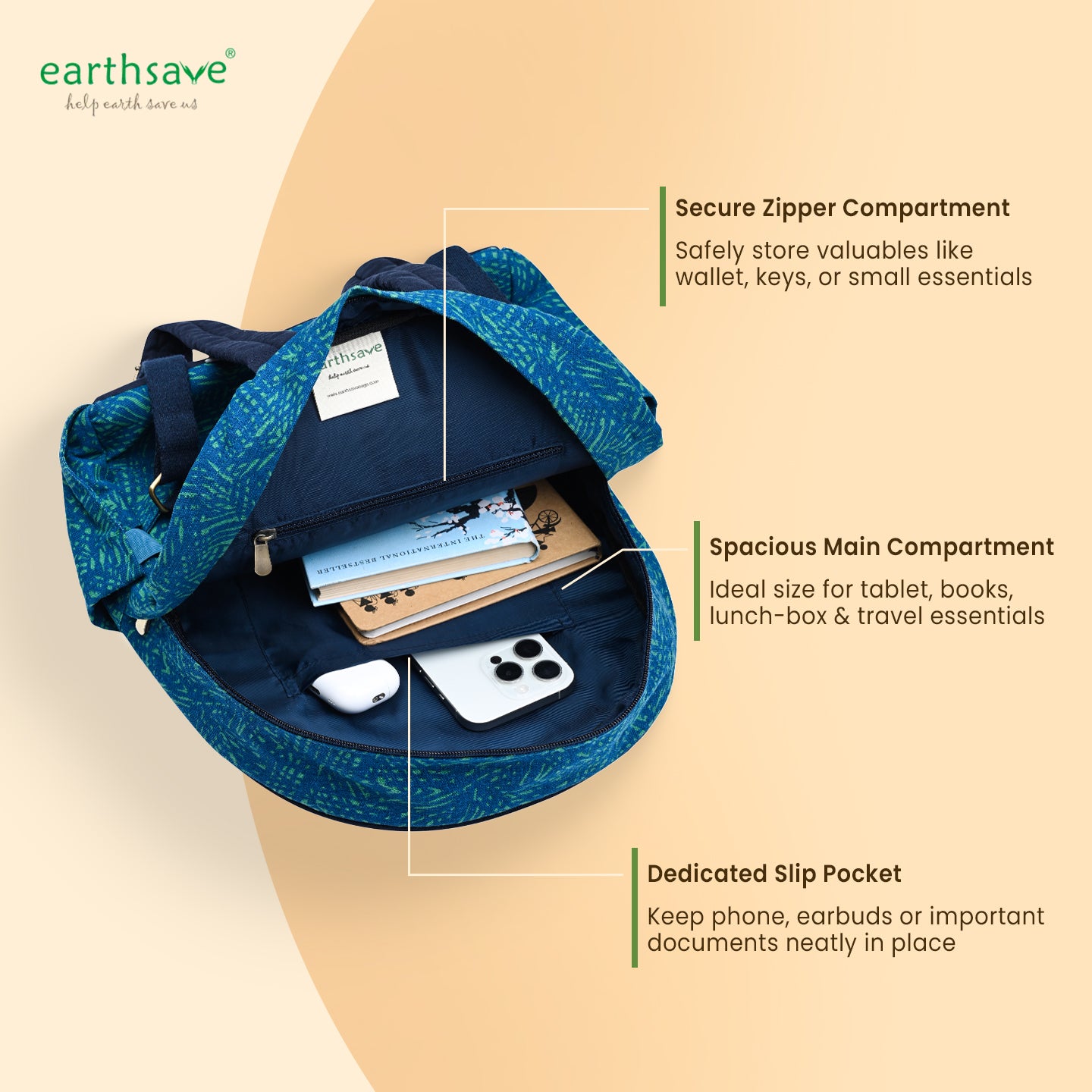 Eco Friendly Backpack & Lunch bag Combo | Stroke blue  | Stylish, Spacious, and Comfortable