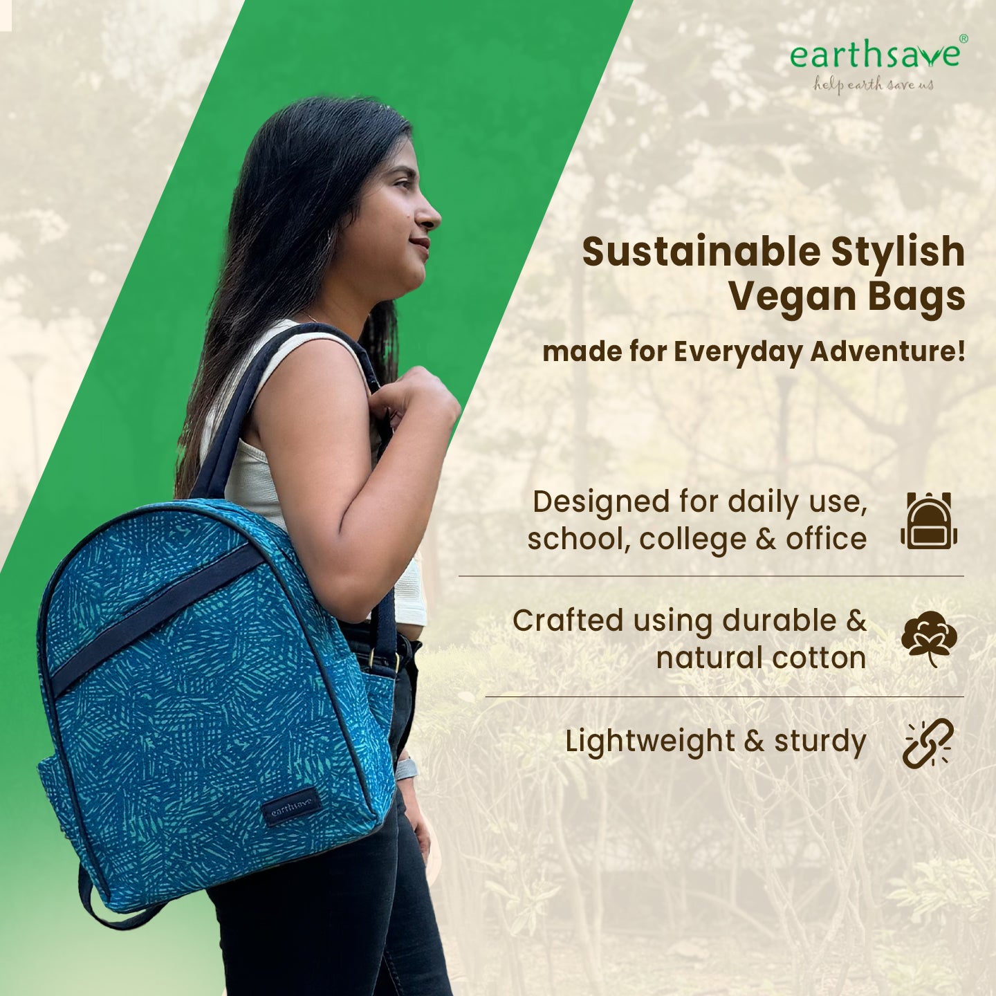 Eco Friendly Backpack & Lunch bag Combo | Stroke blue  | Stylish, Spacious, and Comfortable