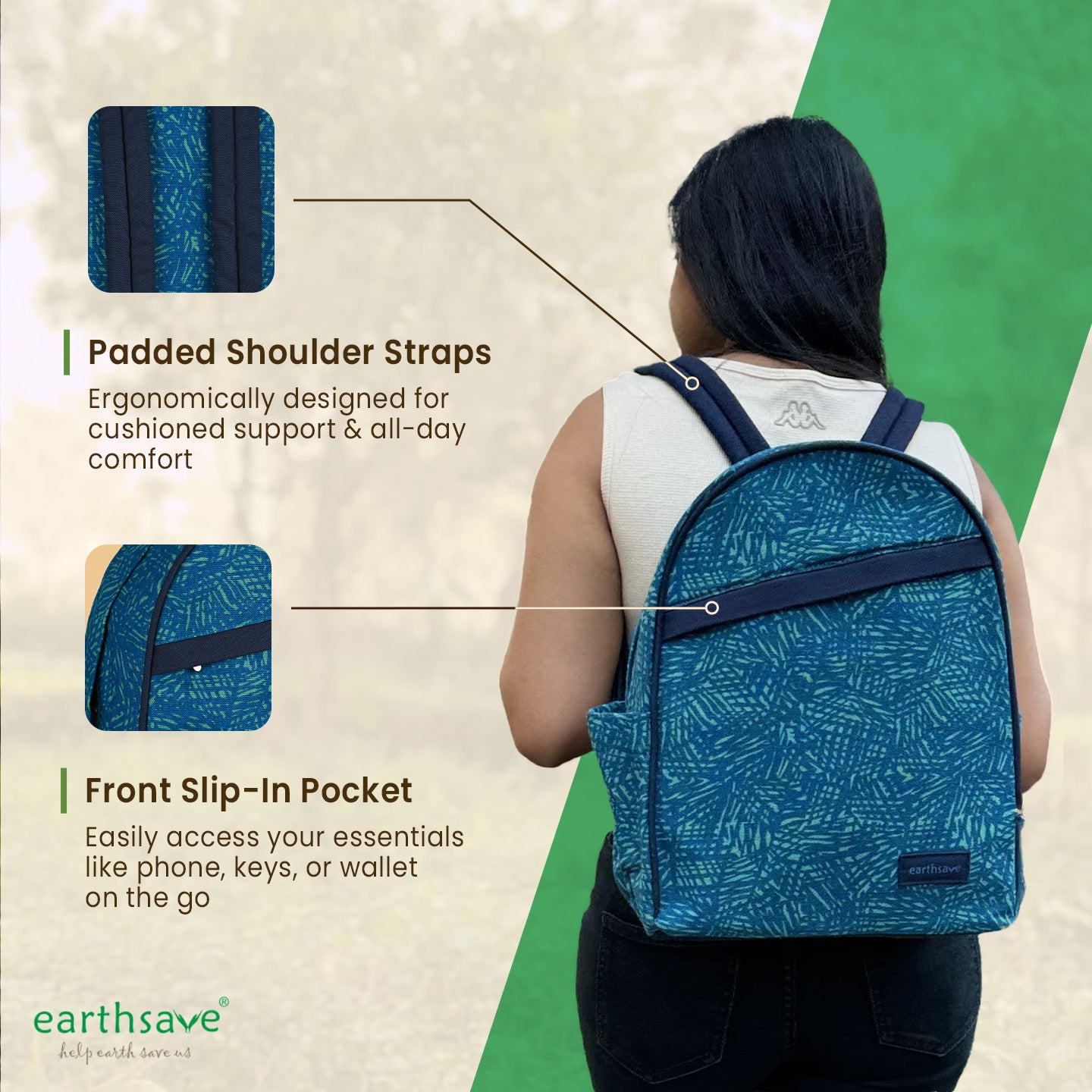 Eco Friendly Backpack & Lunch bag Combo | Stroke blue  | Stylish, Spacious, and Comfortable