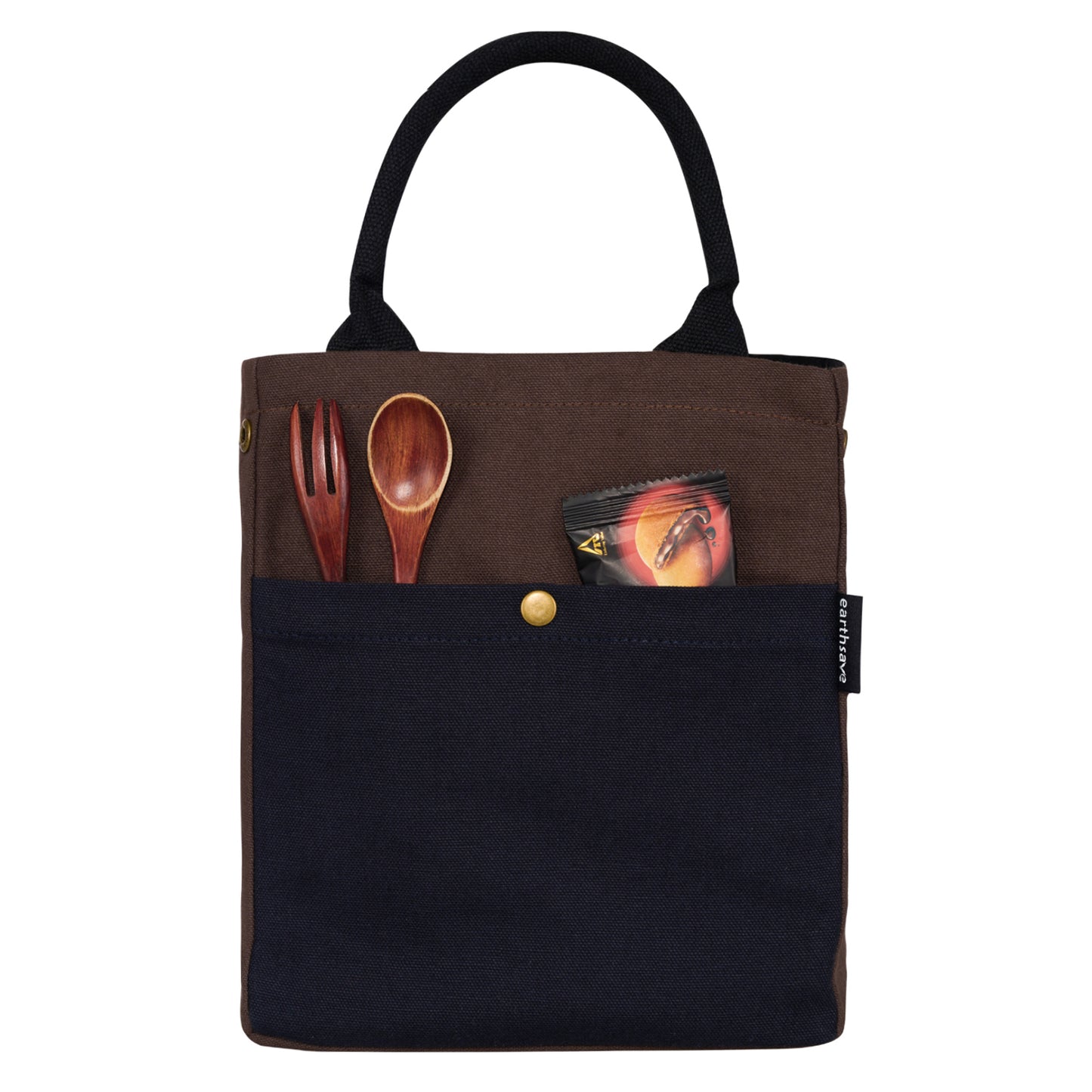 Drawstring Lunch bag - BROWN/BLUE