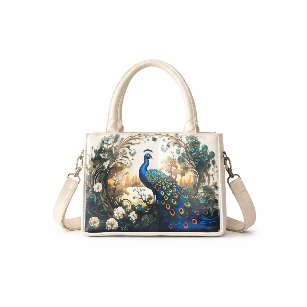 Box Tote Bag sling "PEACOCK"
