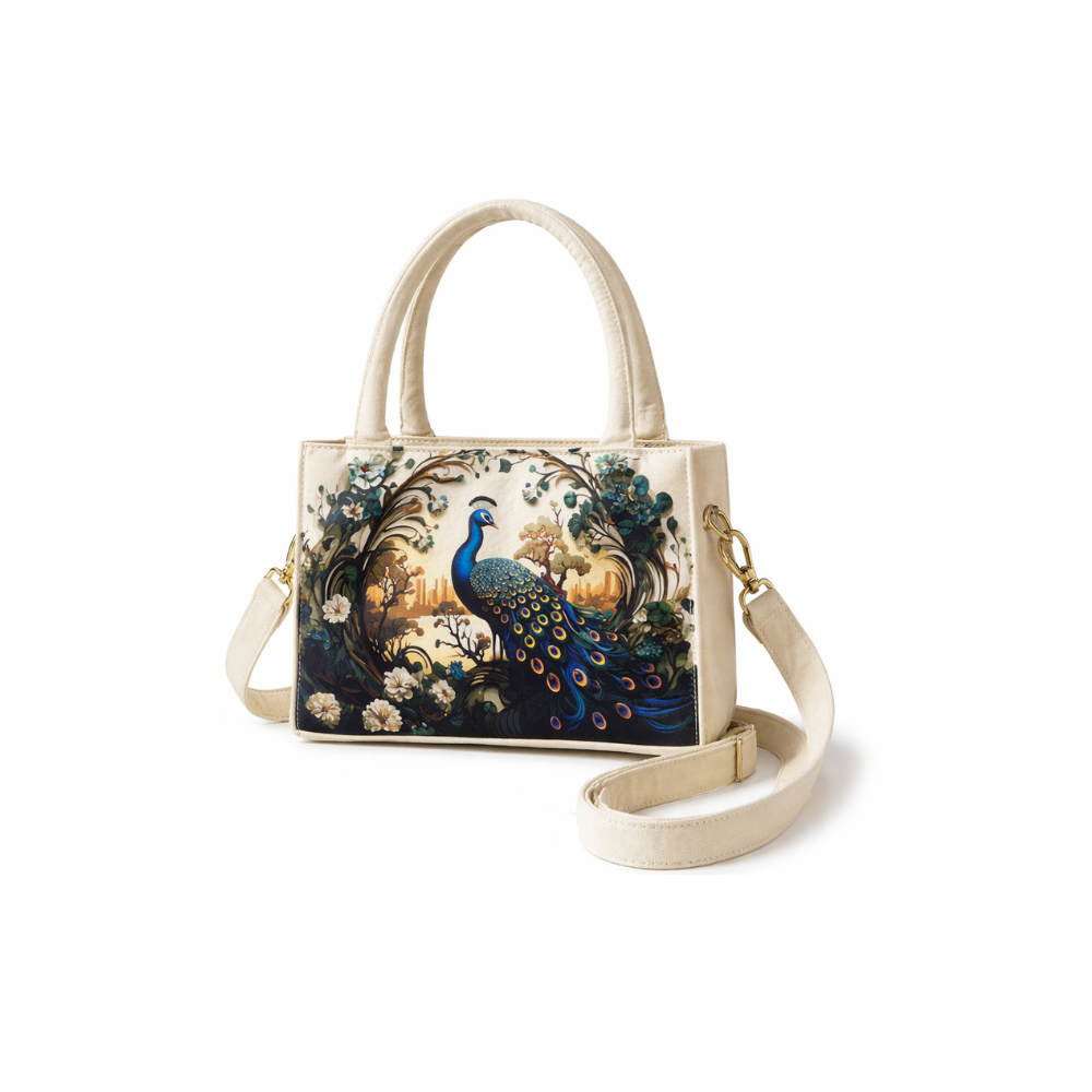 Box Tote Bag sling "PEACOCK"