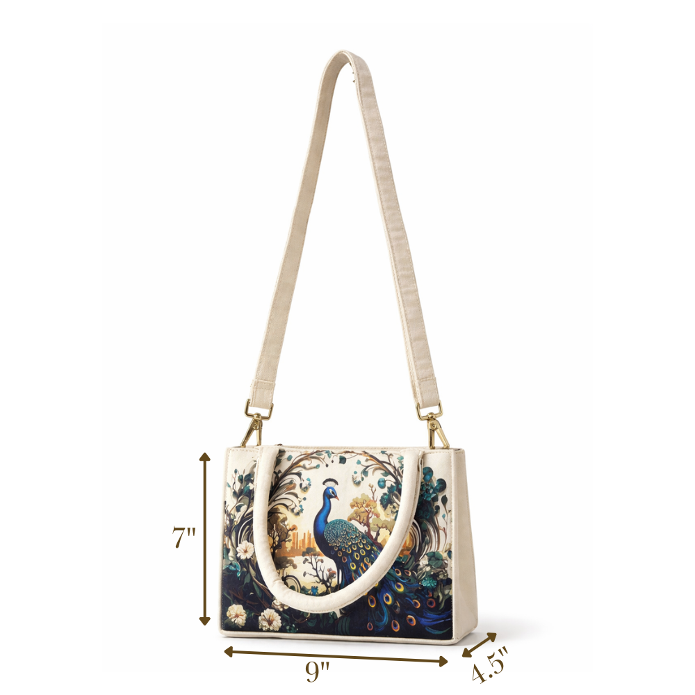 Box Tote Bag sling "PEACOCK"