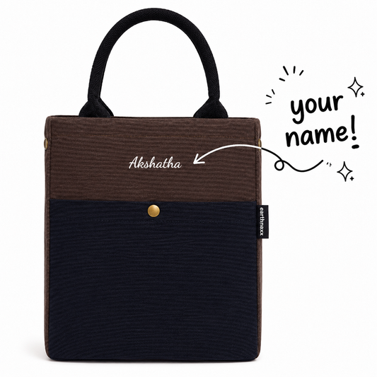 Drawstring Personalised Lunch bag - BROWN/BLUE