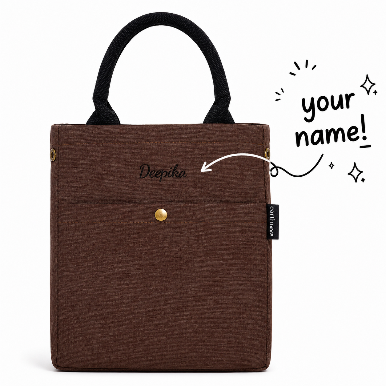 Drawstring Personalised Lunch bag - BROWN